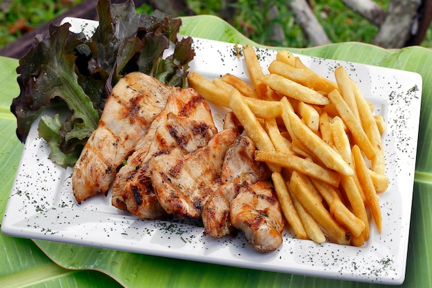 Chicken steak with fries food