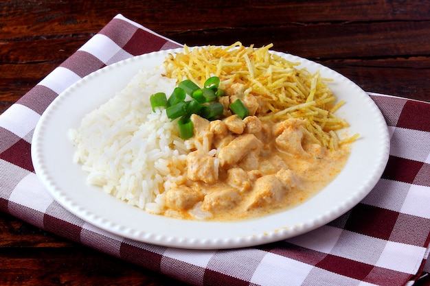 Chicken stroganoff, is a dish originating from Russian cuisine.