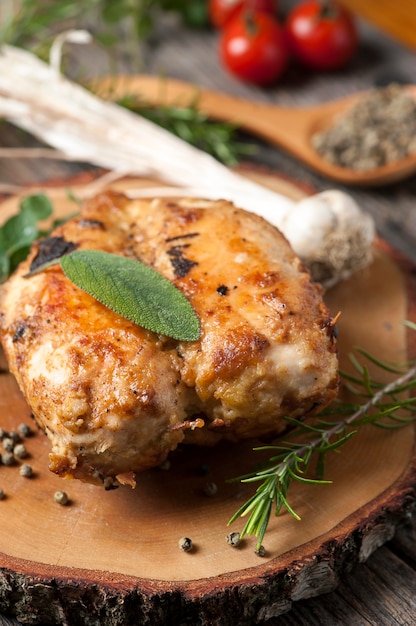 Chicken stuffed on wooden table