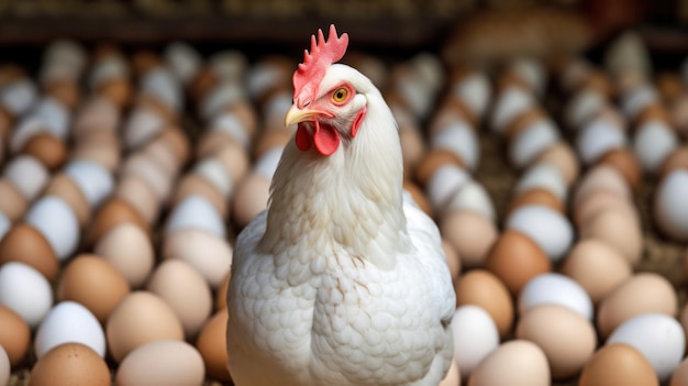 Foto pollo circondato da uova che simboleggiano la crescita