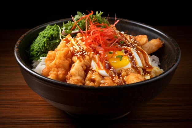 Foto pollo tempura donburi