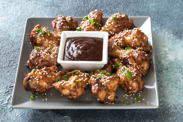 Chicken teriyaki wings with barbecue sauce