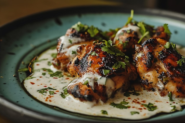 Chicken Thighs on a Plate with White Sauce