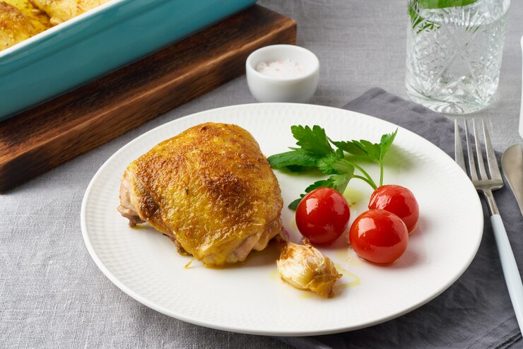 Куриные бедра с помидорами и чесноком