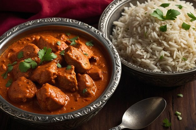 Chicken tikka masala with a side of jeera rice