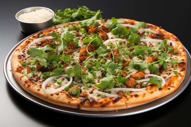 Chicken tikka pizza white backgrund ar c