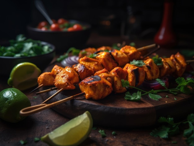Chicken Tikka in a rustic kitchen Food photography