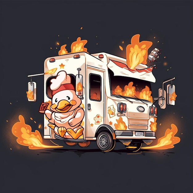 A chicken truck with a chicken on the top of it