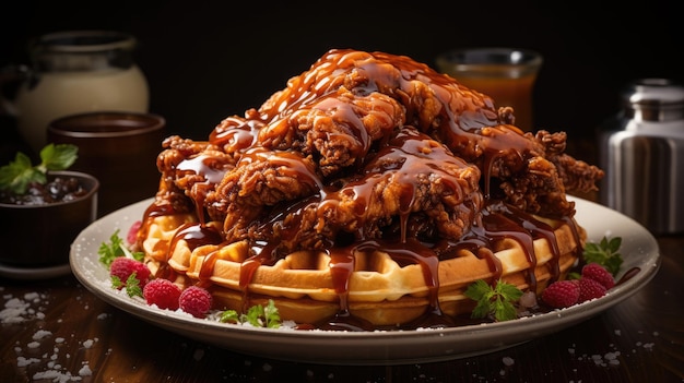 chicken and waffles food professional photography Generative Ai