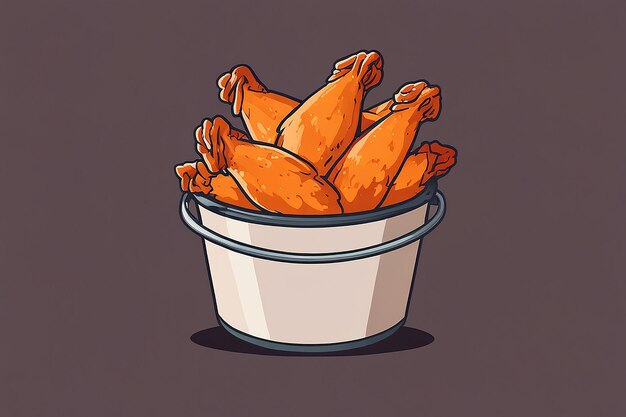 Chicken Wing On Bucket Cartoon Vector Icon Illustration