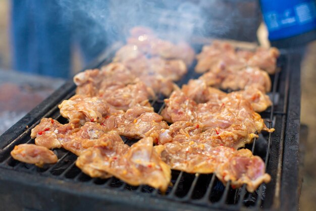 Chicken wings are fried on the grill Spring picnic