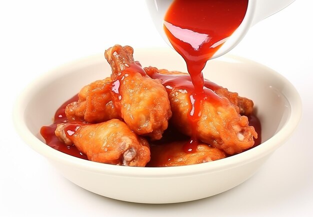 Photo chicken wings dipped in ketchup sauce