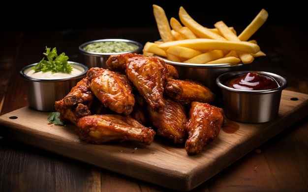 chicken wings and fries