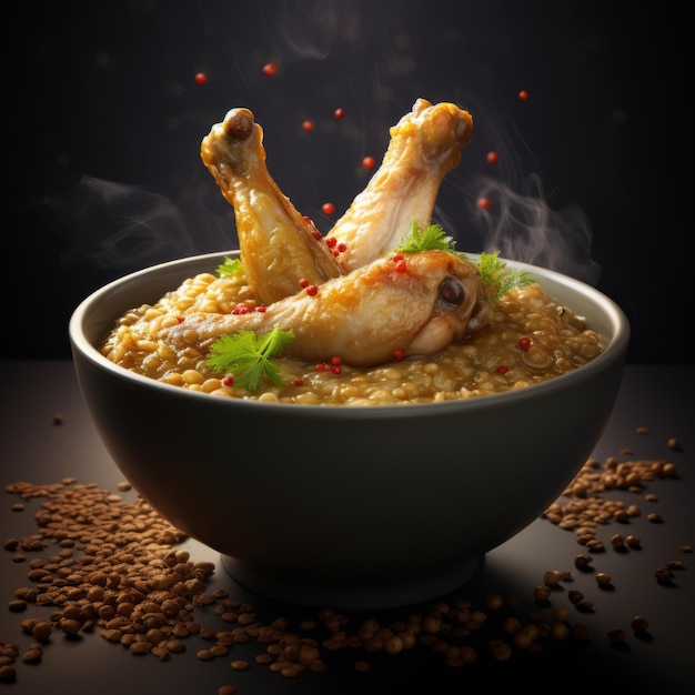 Chicken Wings Lentil Soup Bowl Hyper Realistic Stock Photo