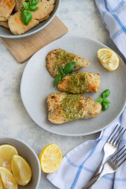 Chicken with fresh basil homemade pesto