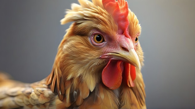 a chicken with a red comb on its head