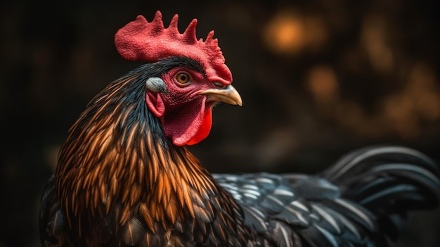 A chicken with a red comb