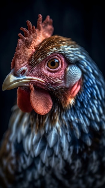 Photo a chicken with a red eye and a yellow eye