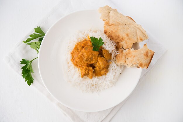 Chicken with rice in curry sauce a traditional Indian dish