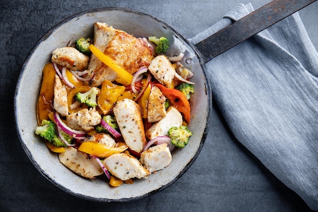 Chicken with vegetables in bowl