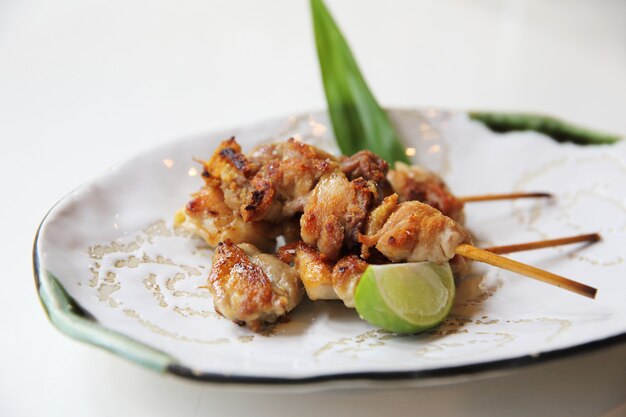 Chicken yakitori with salt , Japanese food