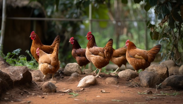 Chickens on a farm in costa rica