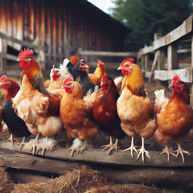 chickens on traditional free range poultry farm rural scene Generated by AI