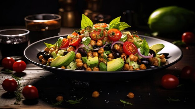 chickpea salad with red onion cherry tomatoes and walnuts