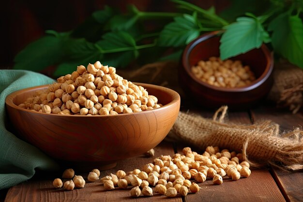 Chickpeas drying on a wood surface