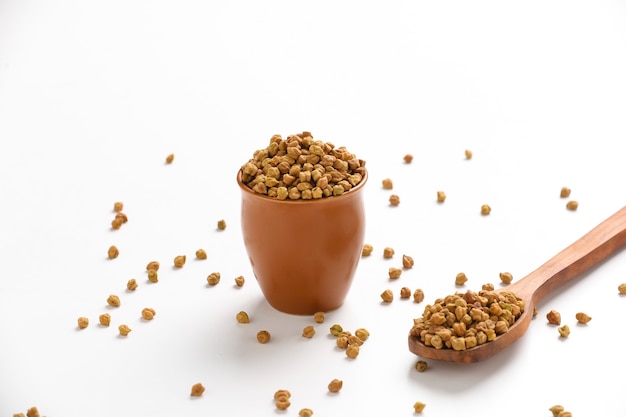 Chickpeas ( Gram) in wood bowl with spoon