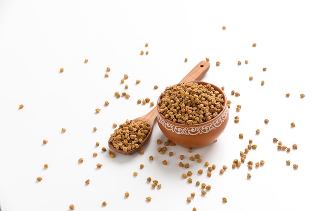 Chickpeas ( Gram) in wood bowl with spoon