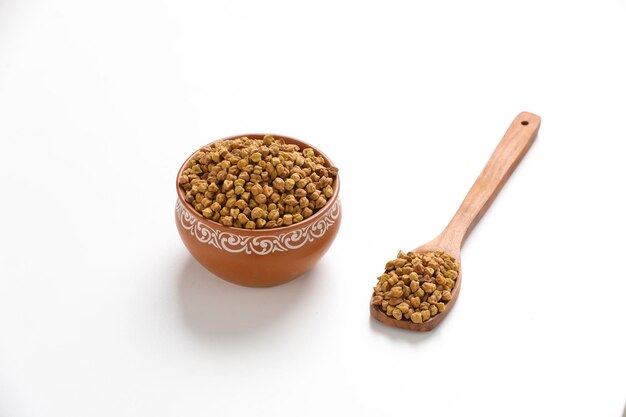 Chickpeas ( Gram) in wood bowl with spoon