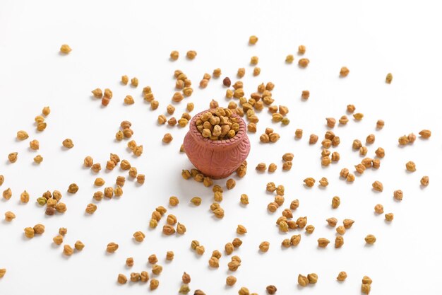 Chickpeas gram in wood bowl