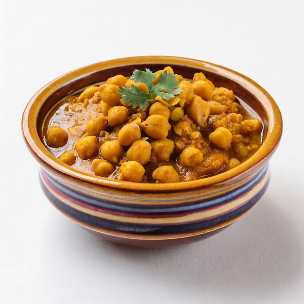 ひよこ豆マサラ コレマサラ カレーの伝統的な北インドのランチ ディナー白背景