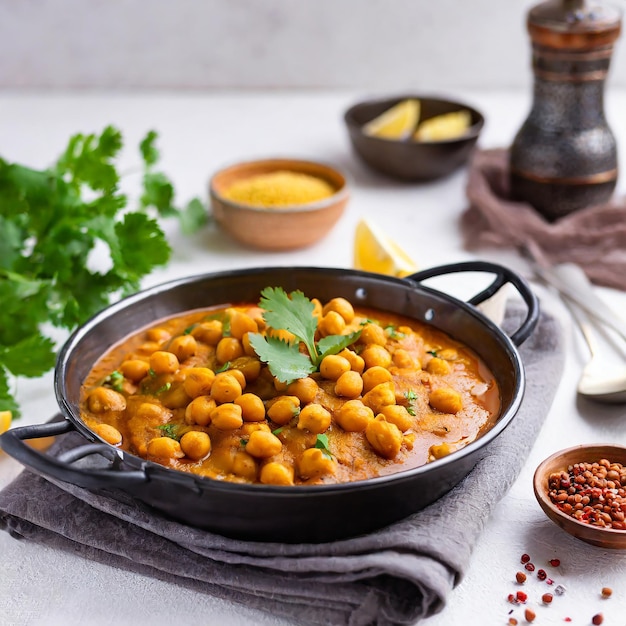 chickpeas masala chole masala curry traditional north indian lunch dinner white background