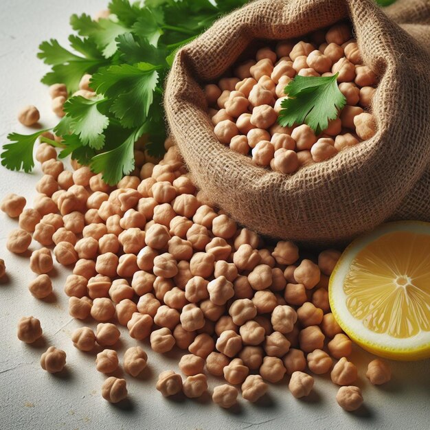 Photo chickpeas white background