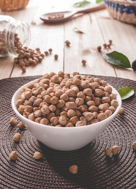 Chickpeas in a white bowl