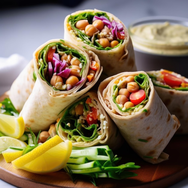 Chickpeas wraps with spinach arugula and chickpeas Healthy vegan food