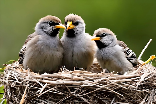 Chicks nestling inside nest