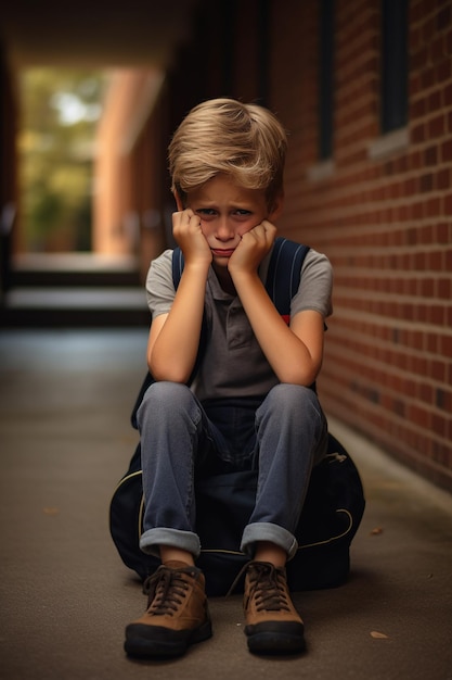 Chico triste haciendo bulling en el colegio