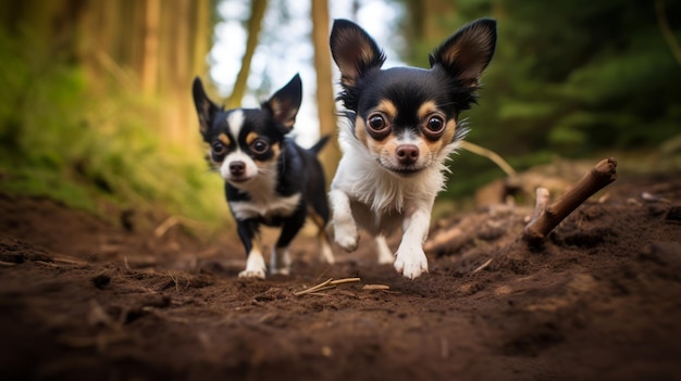 森の中のチワワ犬