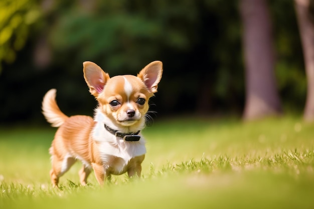 草の中のチワワ犬