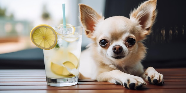 Chihuahua dog is on summer vacation at seaside resort and relaxing rest on summer beach of Hawaii