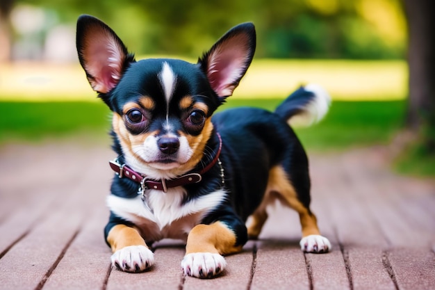 Chihuahua dog laying on the ground