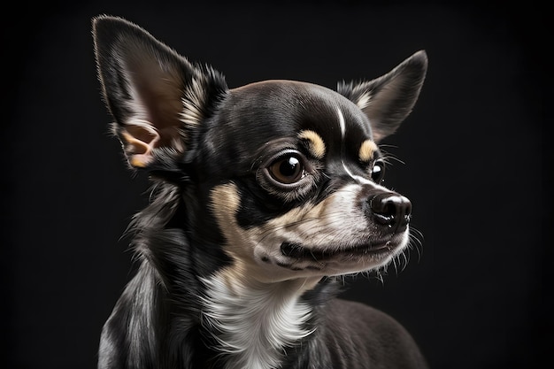 Chihuahua dog portrait on black background Neural network AI generated