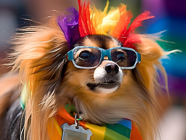 Chihuahua dog in pride parade Concept of LGBTQ pride AI generated