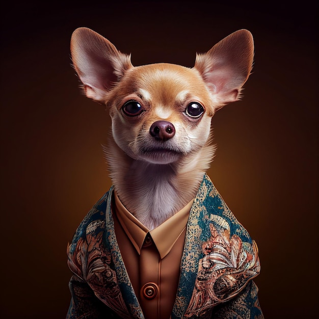 chihuahua dog puppy in smart formal suit and shirt dinner wear red office corporate