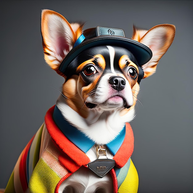 Chihuahua draagt mode, kleding en accessoire Dierenportret in kleding Hondenmode