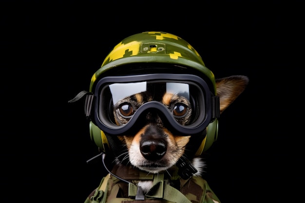 Chihuahua hond in een militaire helm Neuraal netwerk AI gegenereerd