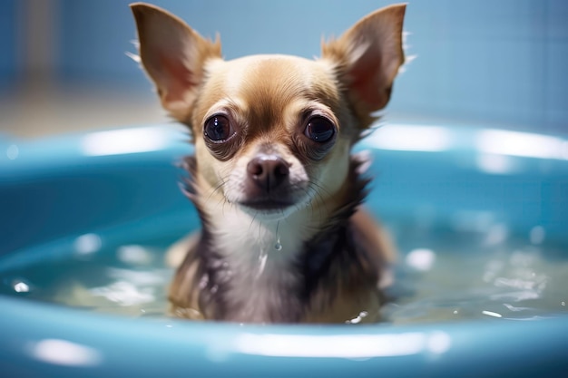 Chihuahua Relaxing In Hydrotherapy Pool Generative AI